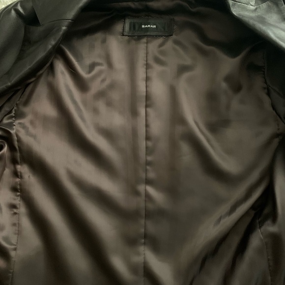 SARAR Dark Brown Genuine Leather Matrix vibe Trench Coat - Picture 7 of 11